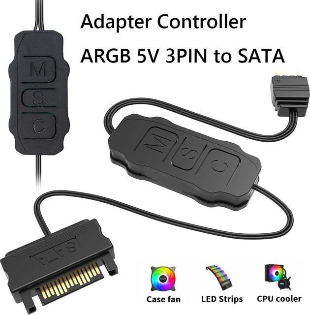 APWIKOGER ARGB 5V 3PIN Controller zu SATA Interface Verlängerungskabel für PC Gehäuse Lüfter in Schwarz oder Weiß - Bild 1