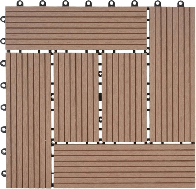 MCW WPC Bodenfliese Sarthe Holzoptik Teak für Balkon und Terrasse, 11 Stück, B/T: 30 x 30 cm, Farbe: Braun - Bild 1