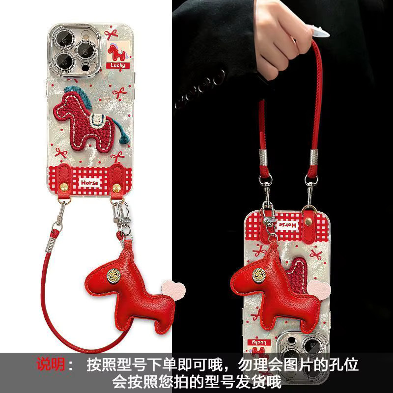 Bestickte iPhone Handyhülle mit Cartoon-Pony Design in Silber für iPhone 17, 16, 15, 14, 13, 12, 11 Pro Max - Bild 2