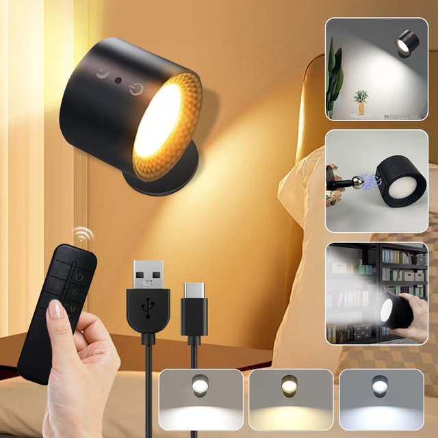 Aamasun Wiederaufladbarer LED Wandleuchter mit Doppelkopf, Touch Control und Fernbedienung, Magnetisch, Weiß - Bild 1