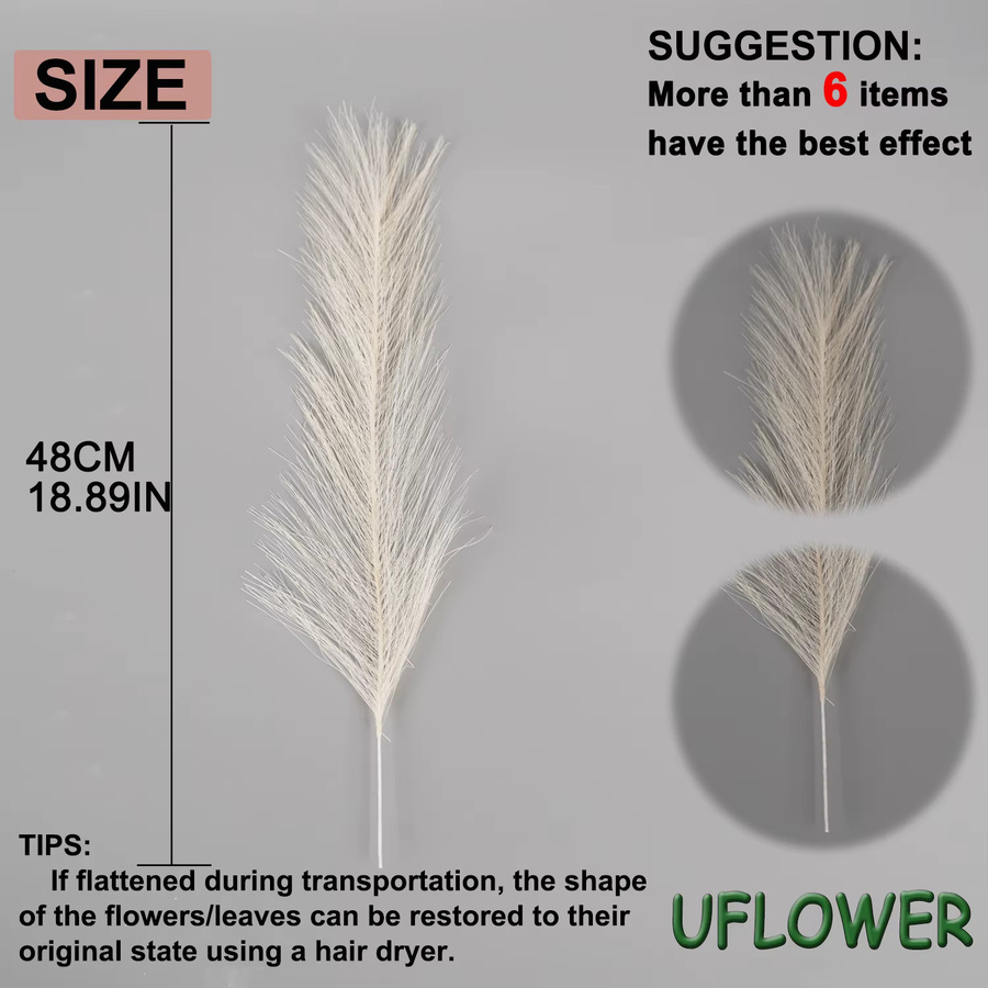 Uflower Künstliches Flauschiges Pampasgras in Braun, Boho-Dekoration für Hochzeit und Zuhause, Höhe: 42 cm - Bild 1
