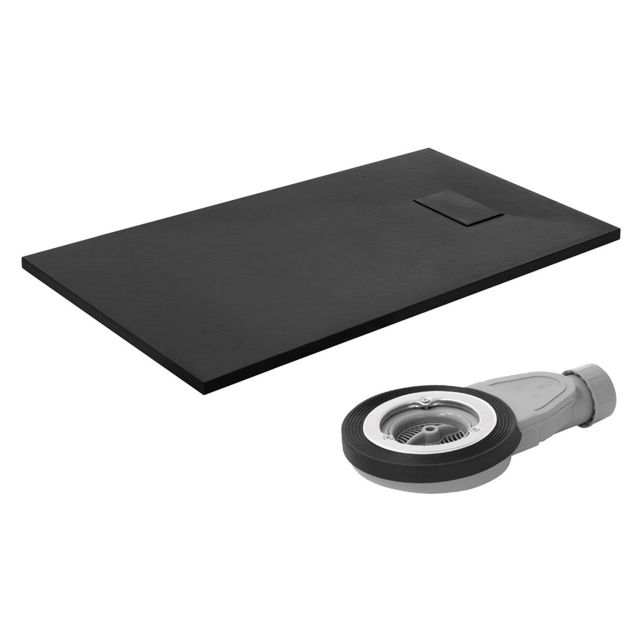 LuxeBath Duschwanne aus Mineralguss in Schwarz mit Ablaufgarnitur, rechteckig, B/T/H: 120 x 70 x 3 cm - Bild 2