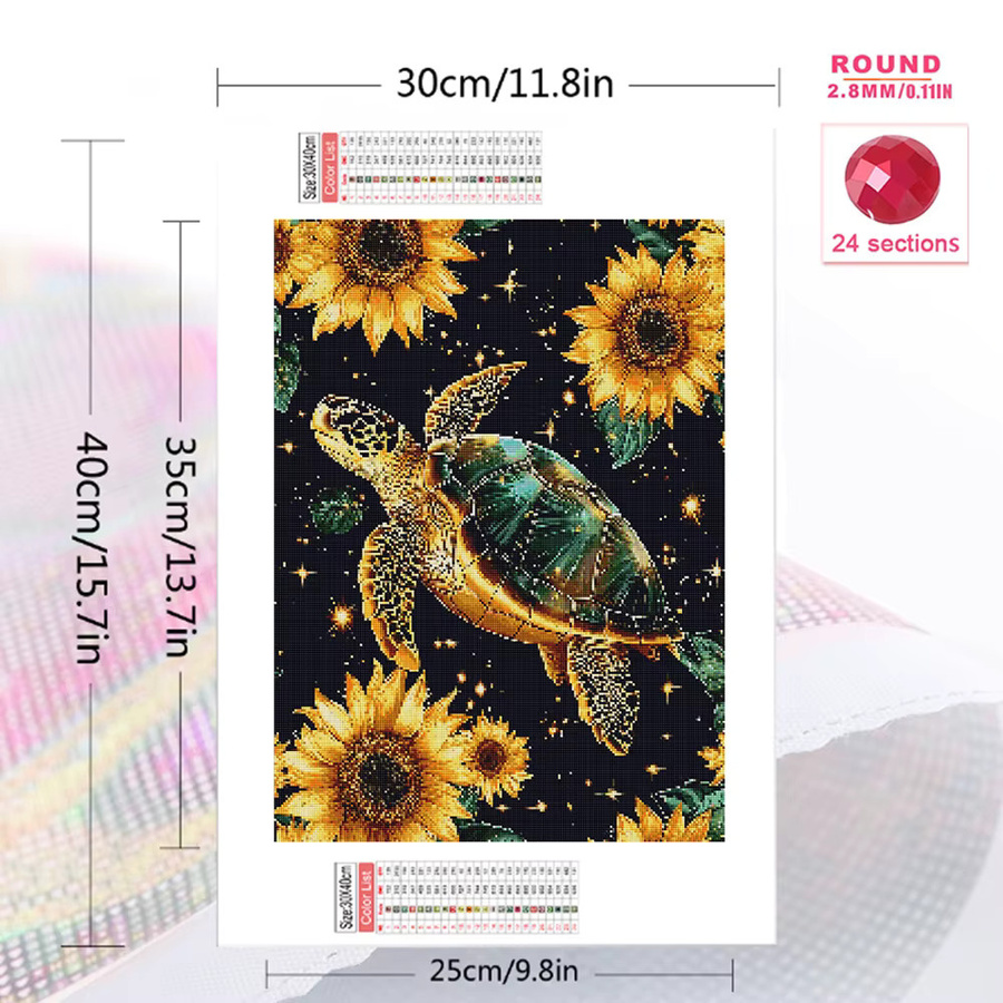 Evershine Diamant Mosaik Wanddekoration Schildkröte mit Sonnenblumen als Strass Gemälde in Multicolour, B/H: 30 x 20 cm - Bild 2