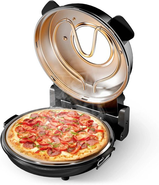Wiltec Pizzamaker Miniofen in Schwarz mit Keramiksteinplatte und Timer, Durchmesser: 32 cm - Bild 1