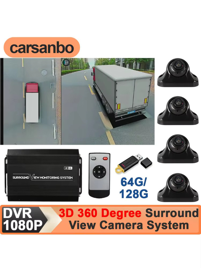 Carsanbo 360 Grad Panorama-System für Bus und LKW mit 1080P Full HD Rundumansicht-Kameras (Vorne, Hinten, Seite) und DVR-Aufnahme in Schwarz - Bild 7