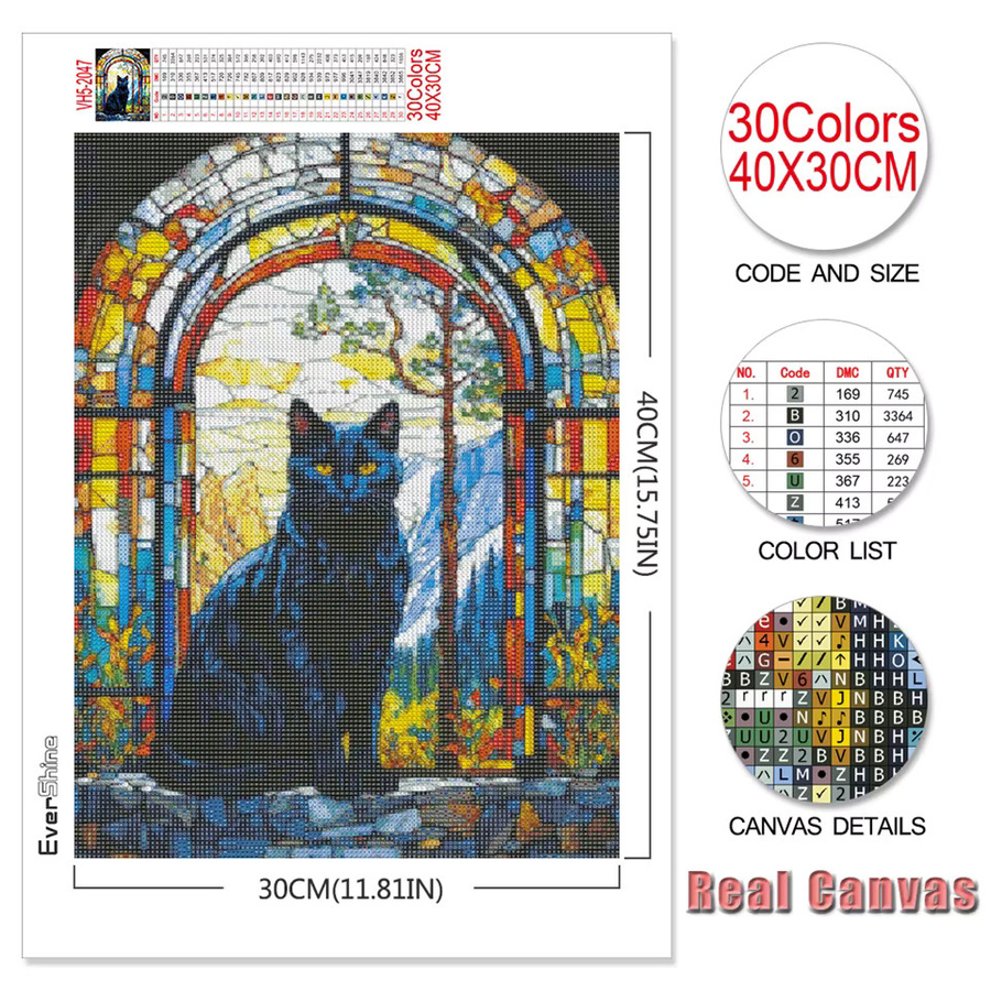 Ever shine Diamant Mosaik Set mit Tier-Motiven Katze Löwe und Drache in Multicolor, Full Round Malerei Kit für Wanddekoration, Breite: 20,0 cm, Höhe: 30,0 cm - Bild 1