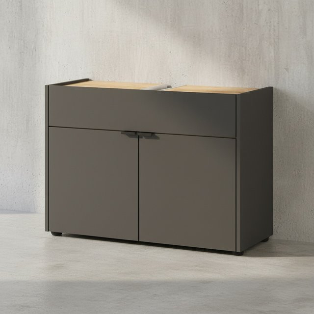 KADIMA DESIGN Badezimmer Unterschrank mit Siphonaussparung und Easy-Clean-Oberfläche, Grau-Beige, B/T/H: 80 x 34 x 60 cm - Bild 1
