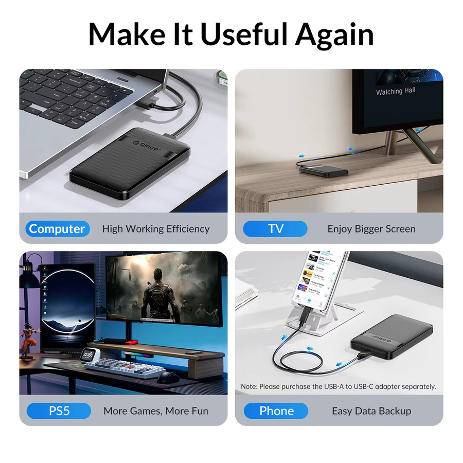 ORICO Externes 2,5 Zoll Festplattengehäuse USB zu SATA 5Gbps für SSD und HDD bis 6TB, Schwarz - Bild 4