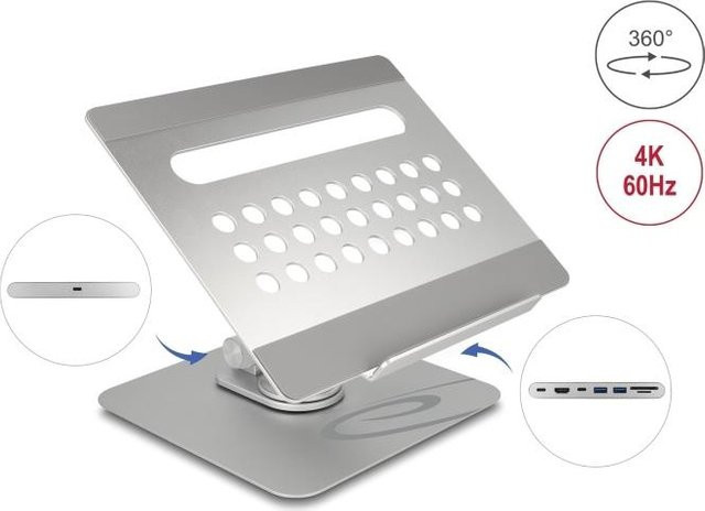 Delock Dockingstation und Notebook-Tablet-Ständer in Silber mit USB-C, Thunderbolt 3, Thunderbolt 4 und HDMI für 4K UHD - Bild 1
