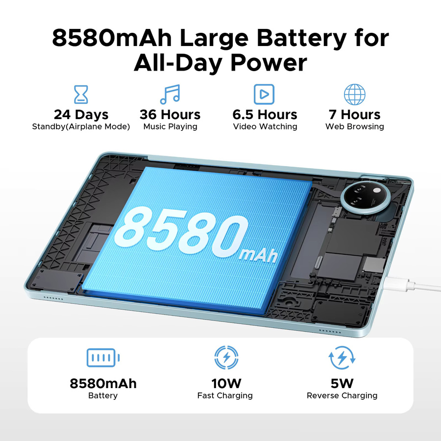 DOOGEE Tab A9 Pro+ Tablet-PC mit Android 15, 11 Zoll Bildschirm, 30GB RAM, 128GB Speicher, 8580mAh Akku und Dualen Lautsprechern in Schwarz - Bild 3