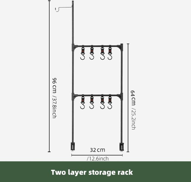 PACOONE Camping-Regal aus Aluminiumlegierung in Schwarz, Tragbarer IGT Laternenständer und Hängeregal für Picknick und Garten - Bild 1