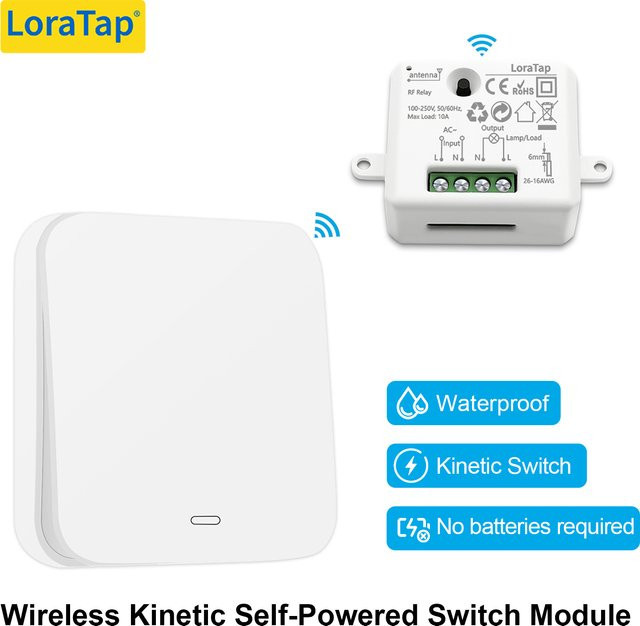 LoraTap Kabelloser kinetischer Schalter mit Fernbedienung, RF 433 MHz, wasserdicht, weiß - Bild 1