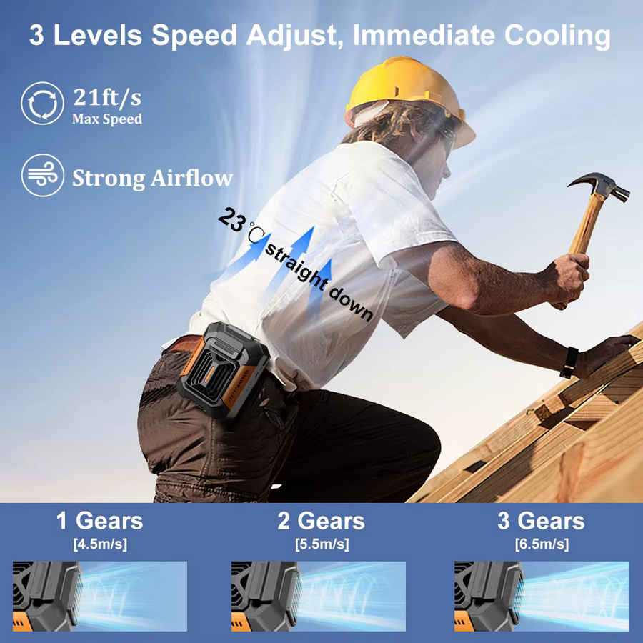 Tragbarer Taillenventilator von raugee mit 4000mAh Akku, Mini-Halsventilator für Outdoor als USB-Luftkühler und Campingventilator mit Powerbank und Licht in Schwarz und Grün - Bild 2