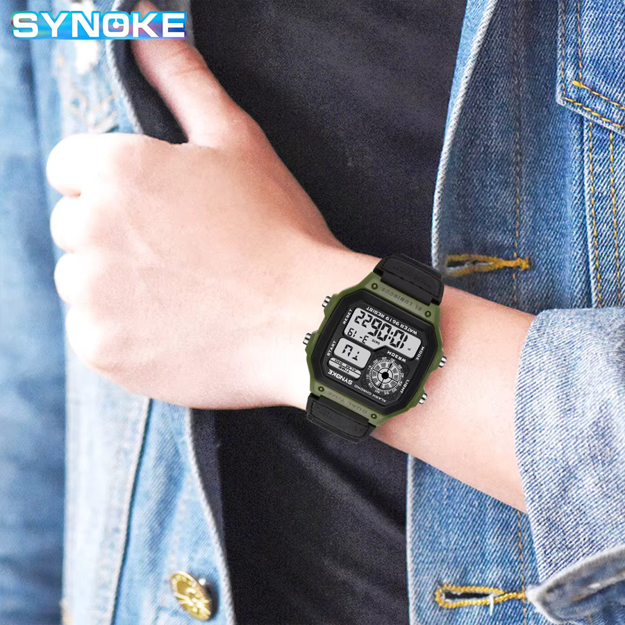 Synoke Digitaluhr, Herren, Schwarz, Textil/NATO, Leuchtzeiger - Bild 2
