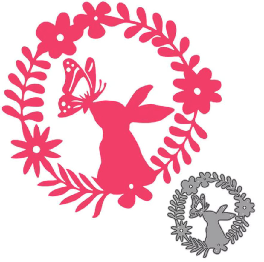 Metall Prägeschablone für Scrapbooking und Bastelarbeiten mit Ostermotiv Kaninchen Ei und Huhn - Bild 2