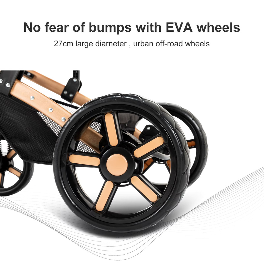 Magic ZC 3-in-1 Baby-Reisesystem mit umkehrbarem Kinderwagen, Babyautositz und stoßdämpfenden EVA-Rädern in Beige und Schwarz - Bild 4
