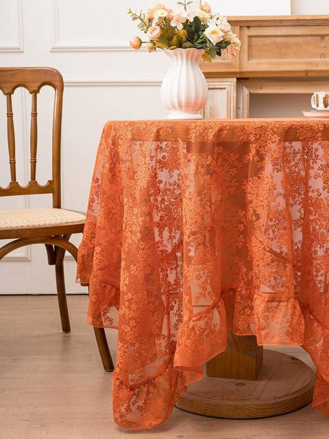 JINGYUE Pet Rundtischdecke mit Spitzenmuster in Rostorange, B/D: 140 x 140 cm - Bild 1