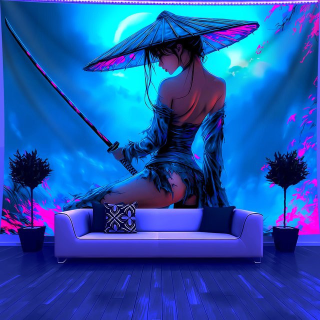 VIKAMA Cyberpunk Cartoon Anime Fluoreszierender Wandteppich, Mehrfarbig, B/H: 60 x 60 cm - Bild 1