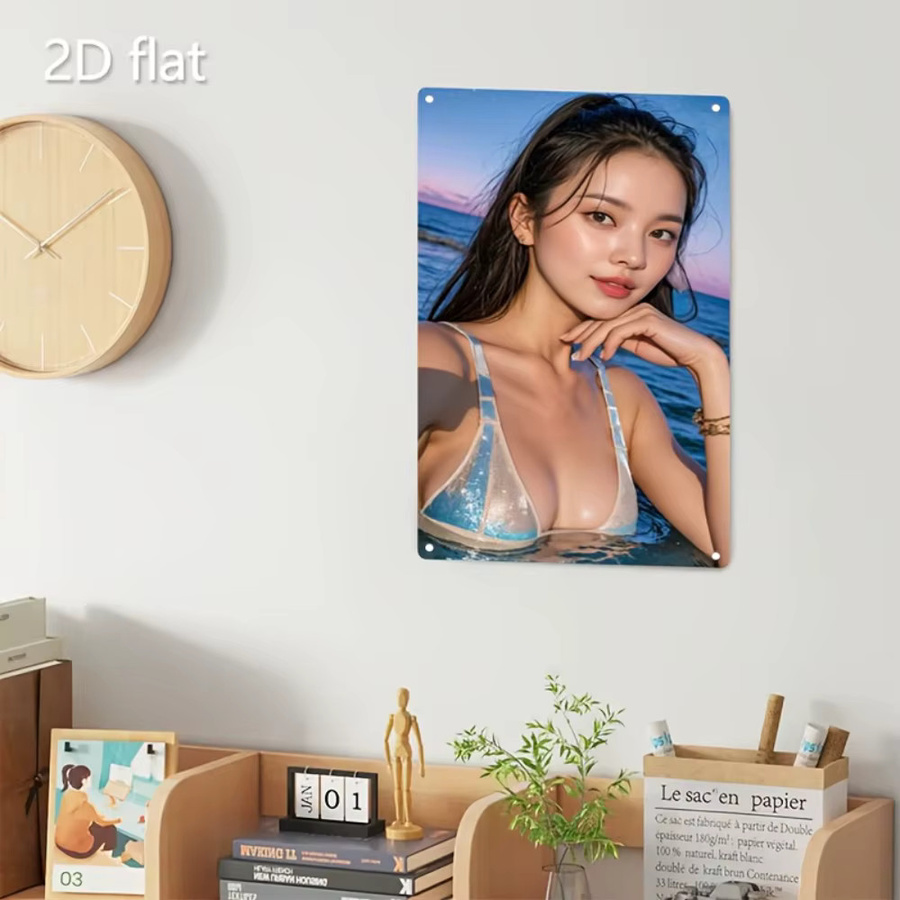 HELLOYOUNG Metallschild Vintage-Strandposter mit blauer Bikini-Dame in Mehrfarben - Bild 4