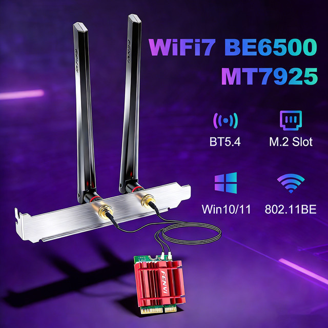 FENVI WiFi 7 MT7925 M.2 Netzwerkadapter mit Bluetooth 5.4, Tri-Band Wireless-Ethernet-Adapter 6500 Mbit/s für Windows 10/11 - Bild 1
