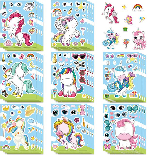 Wasserfeste Cartoon Regenbogen Einhorn DIY Collage Aufkleber in Mehrfarbig für Mobiltelefone, Tablets und Skateboards - Bild 1
