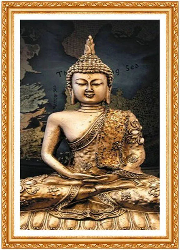 FIYO Buddha Diamantmalerei als religiöse Ikone in Gold, Querformat, B: 30 cm, H: 20 cm - Bild 1