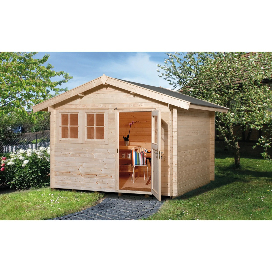 WEKA Gartenhaus 139 Gr.3 aus europäischer Fichte mit Satteldach und Vordach in Beige, B/H/T: 380 x 262 x 380 cm - Bild 2