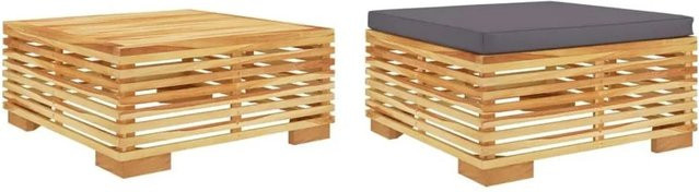 vidaXL 2-teiliges Garten-Lounge-Set aus massivem Teakholz in Teak mit dunkelgrauen Polyester-Polstern - Bild 1