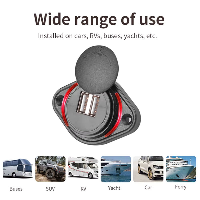 Kebidumei Dual-USB-Ladegerät in Schwarz für Auto, Motorrad und Boot mit 3,1 A und 12–24 V - Bild 5