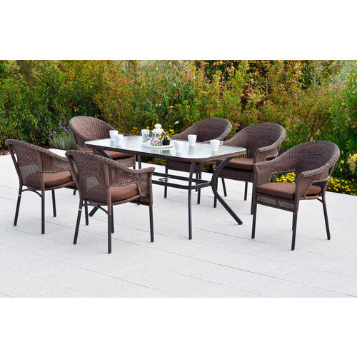 Merxx Gartenmöbel-Diningset Ravenna, 7-teilig mit 6 Sitzplätzen, Aluminium und Glas, Farbe Braun/Grau, Tisch Breite: 150 cm, Tiefe: 85 cm - Bild 2