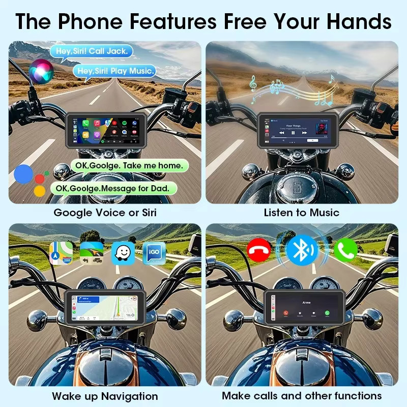 Srnubi Carplay Motorrad DVR Multimedia Player mit GPS Navigation und TPMS, 6,86 Zoll, Schwarz - Bild 4