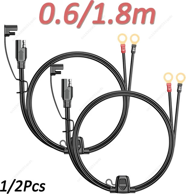 Batterie Ladegerät Verlängerungskabel mit Sicherungsklemme und O-Stecker, 18AWG, 12-24V, Schwarz, Länge: 1,8 m - Bild 1