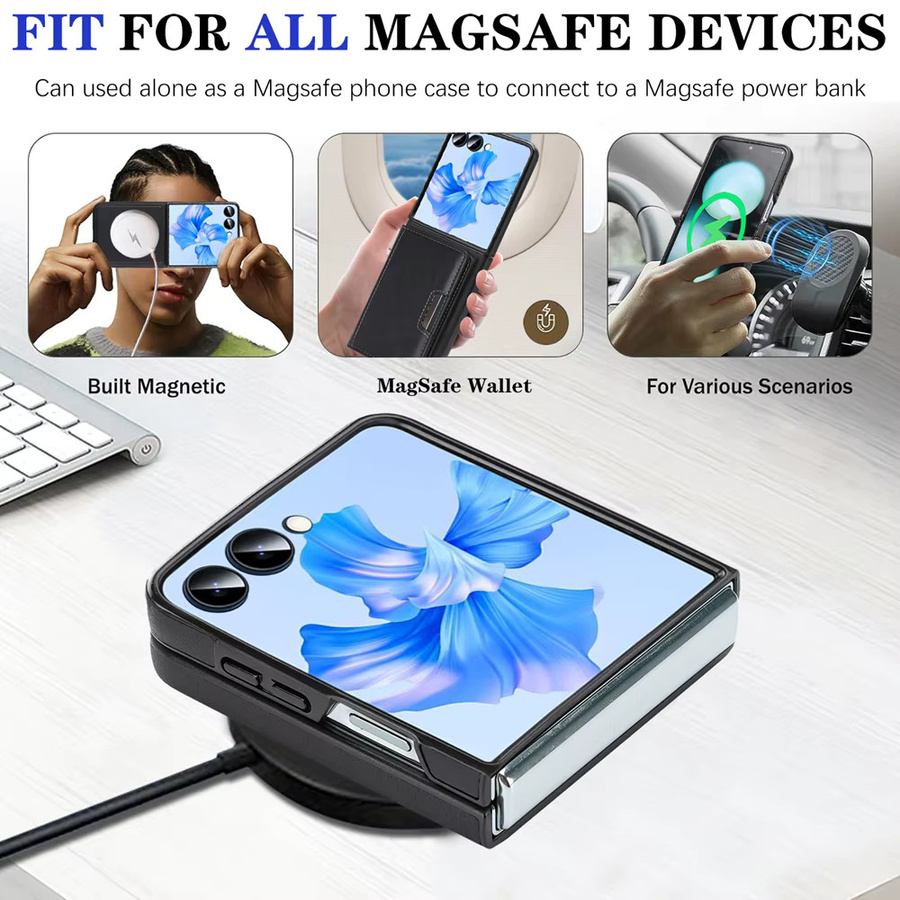2-in-1 Magnetische Ledertasche für Samsung Galaxy Z Flip 7 6 5 4 3 mit Kartenhalter und Ständer in Pink - Bild 2