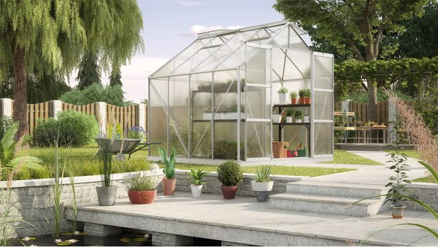 Vitavia Gewächshaus Uranus mit 6,7 m² Fläche, silberfarbenes Aluminium und 6 mm Polycarbonat-Verglasung - Bild 1