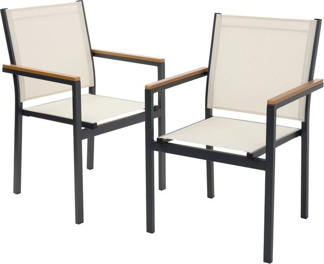 ML-Design Gartenstühle 2er Set Beige mit Armlehnen aus Textilene und Aluminiumgestell - Bild 1