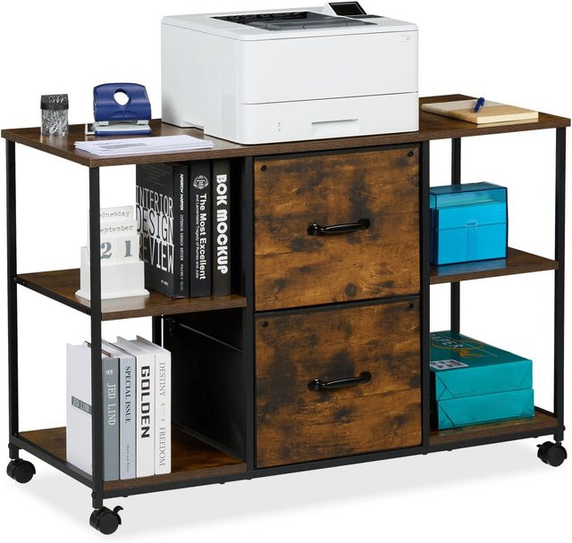Relaxdays Rollcontainer im Industrial-Design aus MDF und Stahl, Braun/Schwarz, H: 67 cm, B: 100 cm, T: 40 cm - Bild 1
