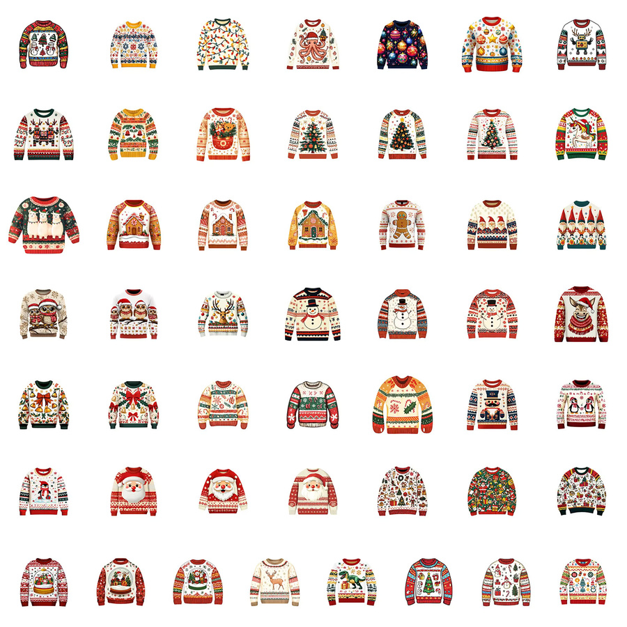 50 Stück Weihnachtspullover Muster Doodle Aufkleber in Multicolor für Schreibwaren, Boxen und Dekoration - Bild 2
