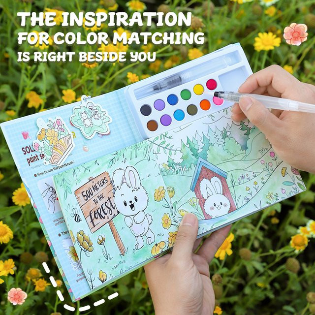 Aquarell-Malset für Kinder, mit 12-farbigen Pigment-Farbblöcken und Dip-Stiften - Bild 1