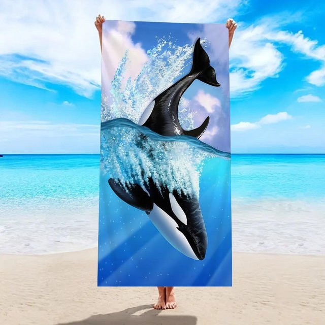 Sandfreies Strandtuch JMG Household Supplies mit Aquarell Blauwal Ozean Druck in Blau, B/B: 70 x 140 cm - Bild 1