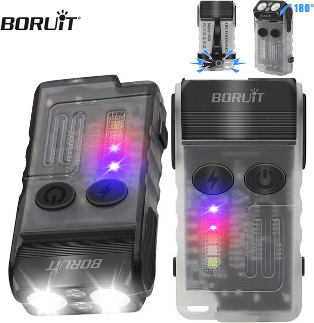BORUiT V20 LED Schlüsselbund Taschenlampe mit 180 Grad Rotation, USB-C aufladbar, Schwarz - Bild 1