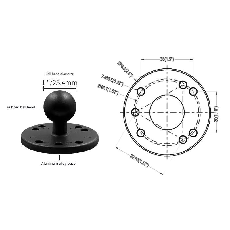 ERIKOLE Aluminium Doppelsockel Arm mit Ball Halterung und Diamant Unterstützung in Schwarz für GoPro und GPS an Motorrad, Boot oder Fahrzeugen - Bild 2