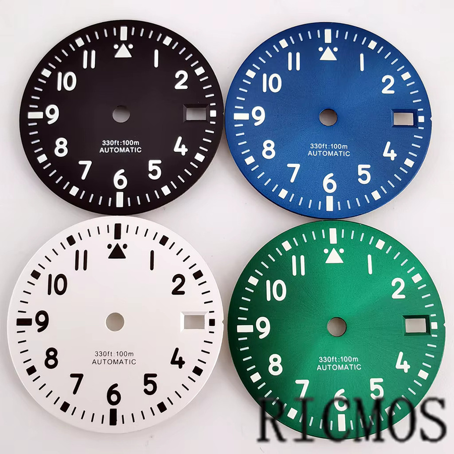 RICMOS Uhrenzifferblatt, 29 mm, grün, leuchtend, mit Datumsfenster - Bild 2