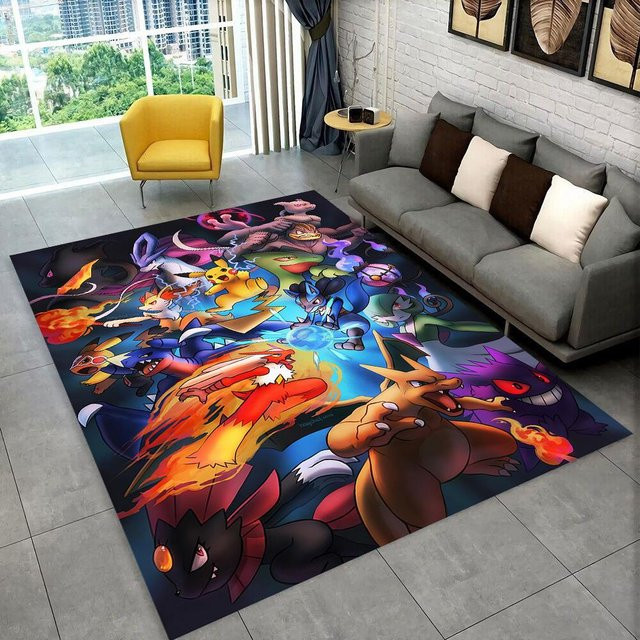 Pikachu Pokemon Cartoon Teppich Rutschfeste Fußmatte für Wohnzimmer und Schlafzimmer, Mehrfarbig, B: 80 cm, T: 120 cm - Bild 1