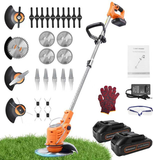 Grenintol 2-in-1 Akku-Trimmer und bürstenloser Rasenmäher mit 21V, 4,0Ah Akku und 4 Klingen in Orange - Bild 1