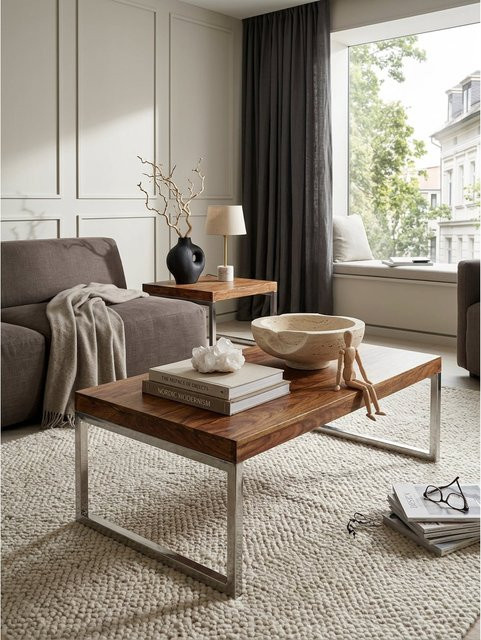 Couchtisch GUNA von KADIMA DESIGN im Landhaus-Stil aus massivem Holz, Braun, B/T/H: 120 x 60 x 40 cm - Bild 1