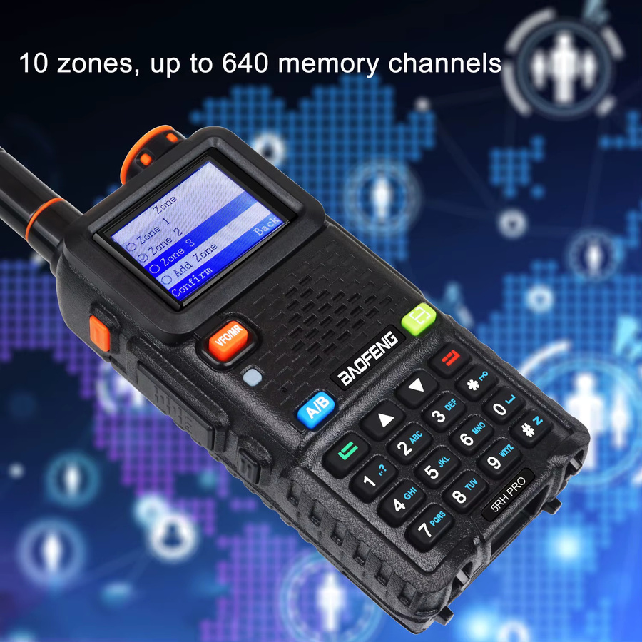 Baofeng 5RH PRO Walkie Talkie mit GPS, 1,77 Zoll Farbbildschirm, 7W Multiband, FM und Wetteralarm in Schwarz - Bild 2