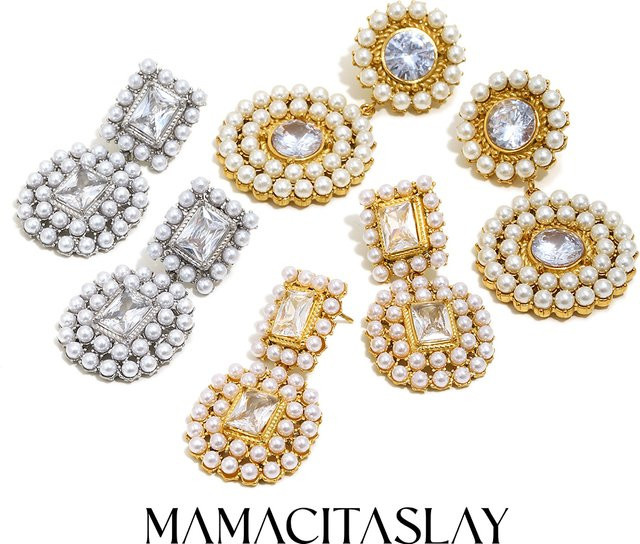 MamacitaSlay Ohrringe, 18K vergoldet, Edelstahl, Perle, Zirkonia, Damen - Bild 1