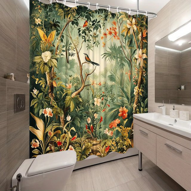 VIKAMA Enchanted Forest Duschvorhang mit Naturmotiv in Multicolour, Höhe: 180 cm, Breite: 90 cm - Bild 1