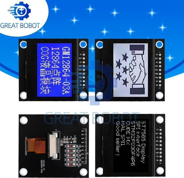 baishundianzi LCD12864-03A Punktmatrix-LCD-Modul mit SPI-Schnittstelle und Metallrahmen für Arduino in Blau und Schwarz - Bild 1