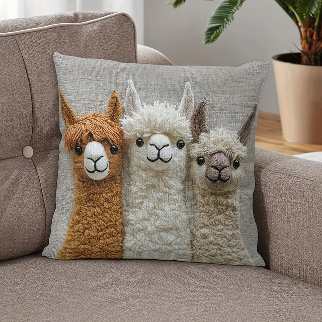 Alpaca Friend Einseitig bedruckter Kissenbezug mit Kisseneinsatz im modernen Stil, Mehrfarbig, B/T/H: 45,1 x 45,1 x 2,0 cm - Bild 1